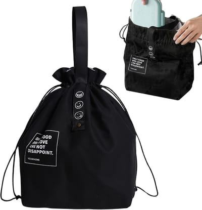Isolerende Lunchtas met Trekkoord - Opvouwbare Koeltas voor Werk en Picknick - Zwart