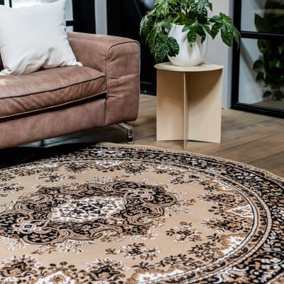 Vintage Vloerkleed Bruin Rond - Perzisch - Retro - Nain - Rond 100 Ø - (XS)