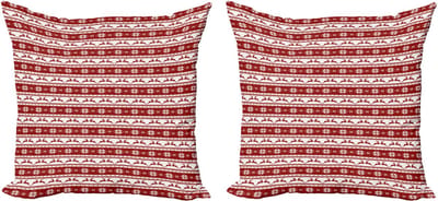 ABAKUHAUS Kerstkussenhoez set van 2, Winterse rode herten en sneeuwvlokk 50x50 cm, Witte robijn