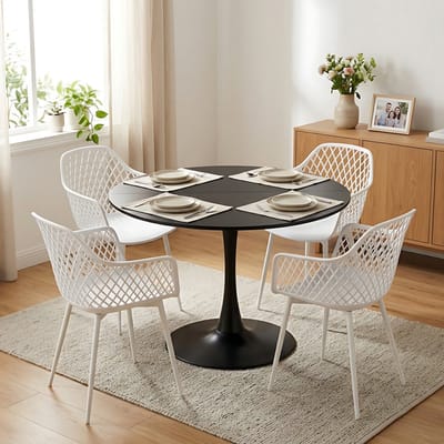 EGGREE eettafel en stoelen set - tafel met een diameter van 100 cm en 4 zwarte stoelen - geschikt voor bar - keukeneiland - café en eetkamer.