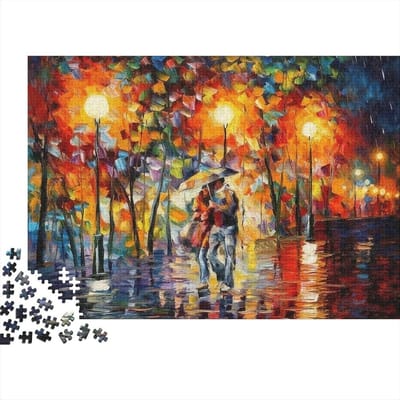 Legpuzzel 1000 stukjes - Volwassen puzzel - Ontspanning en spel - Gerecycled papier - 38x26 cm - Regenachtige straat