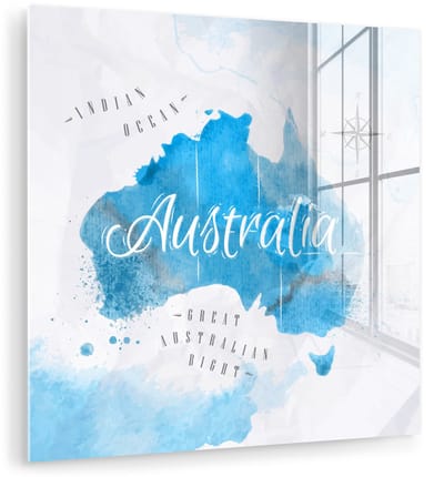 ® Glasschilderij 90x90 cm - Schilderij acrylglas - Wereldkaarten - Australië - Olieverf - Foto op glas - Muurdecoratie woonkamer - Wanddecoratie slaapkamer - Schilderijen