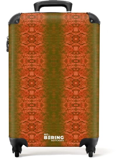 NoBoringSuitcases.com - Koffer - Koraalrood slangenhuid met symmetrische schubstructuur - Past binnen 55x40x20 cm en 55x35x25 cm - Trolley handbagage - Valiezen met wieltjes volwassenen - Reiskoffer op wielen - Rolkoffer lichtgewicht