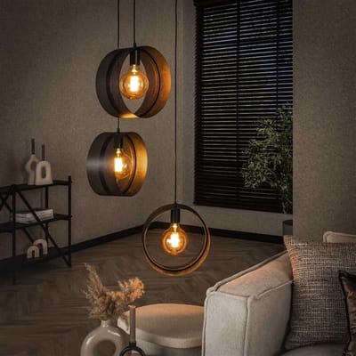 PS-Collection Ring Geperforeerd 3L Hanglamp - 50x50x180 - Charcoal - Metaal - hanglampen eetkamer, hanglamp zwart, hanglampen woonkamer, hanglamp slaapkamer, hanglamp rotan, hanglamp hout, hanglamp industrieel