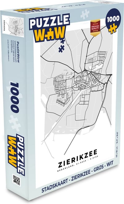 Puzzel Stadskaart - Zierikzee - Grijs - Wit - Legpuzzel - Puzzel 1000 stukjes volwassenen - Plattegrond