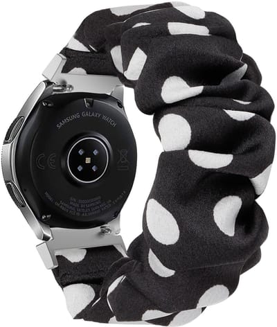 Strap-it Scrunchie bandje geschikt voor Samsung Galaxy Watch 42mm / 3 41mm / Active / Active2 / Gear Sport - Amazfit Bip / GTS - Polar Ignite / Unite - Huawei Watch GT 2 / 3 42mm - gestipt