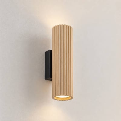 Lindby - wandlamp - 2lichts - rubberhout, ijzer - H: 22 cm - GU10 - houtkleur, zwart