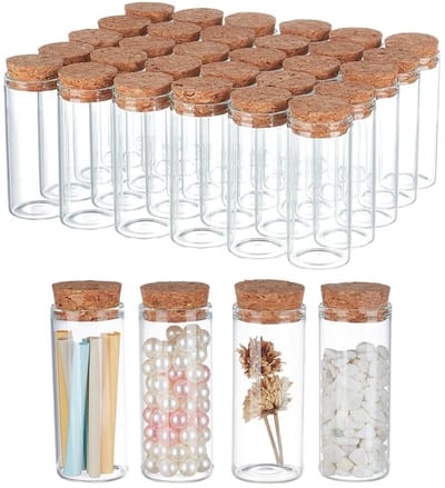 Dailygoods- Glazen Fles 30ml - Mini Flesjes - Flesjes met Kurk - Kleine Glazen Flessen - 30 Stuks - Transparant en Compact