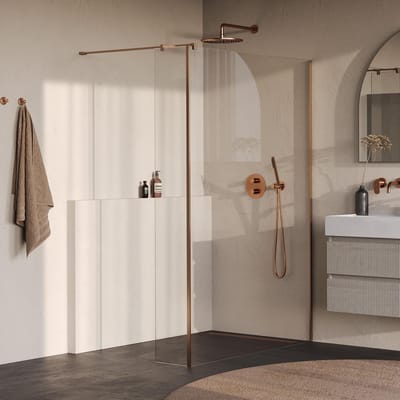 Brauer Oblivion - Inloopdouche - Helder Glas - 140 x 200 cm - met Zijwand 40 cm - incl. Glascoating - PVD Koper Geborsteld