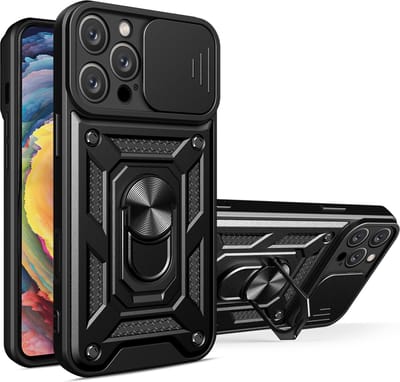 MobyDefend Hoesje - Geschikt voor iPhone 16 Pro Max - Pantsercase Met Draaibare Ring - Zwart