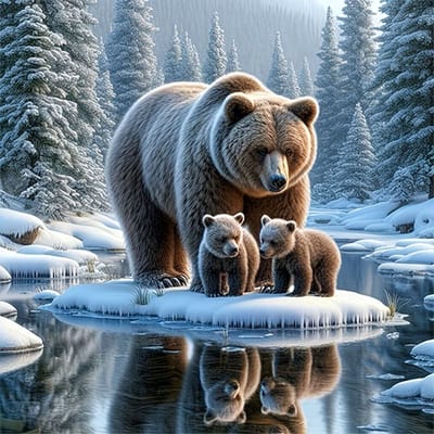 nr 592 Diamond Painting beren in de sneeuw 40x40cm (rond)