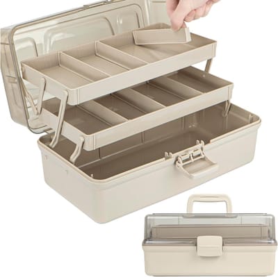 SNJY® Naaidoos Opbergbox - Naaibox - Naaikoffer - 19,6L x 37,5B x 18,3H cm - Beige