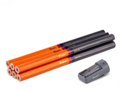Bradas timmermanspotloodset (6 stuks) met puntenslijper 180 mm Hexagon