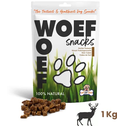 Woef Woef Snacks Hondensnacks Herten Trainers 1.00 KG - Trainingssnacks Hondensnoepjes - Gedroogd vlees - Hert - Vanaf 2 maanden - Geen toevoegingen