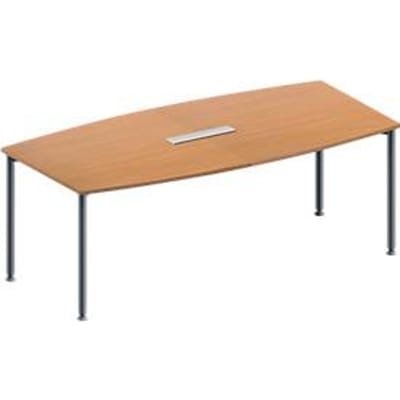 Schäfer Shop Genius Vergadertafel MODENA FLEX, in hoogte verstelbaar, bootvorm, 4-poot ronde buis, B 2000 x D 1000/800 mm, 6-voudige contactdoos, beukenpatroon