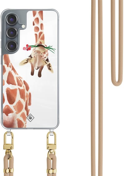 Casimoda® hoesje met koord - Geschikt voor Samsung S25 - Giraffe - Afneembaar koord - TPU/polycarbonaat - Bruin/beige
