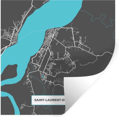 Muurstickers - Sticker Folie - Saint-Laurent-du-Maroni - Stadskaart - Kaart - Plattegrond - Frankrijk - 100x100 cm - Plakfolie - Muurstickers Kinderkamer - Zelfklevend Behang XXL - Zelfklevend behangpapier - Stickerfolie