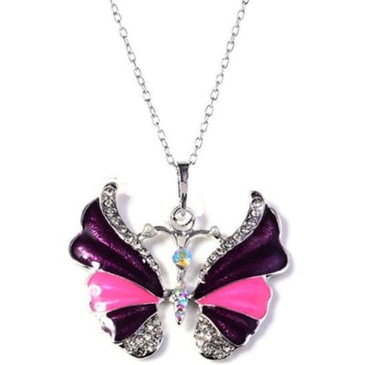 Dag Geschenken Mode Mode Vintage Druppelende Olie Aantrekkelijke Sieraden Choker Lange Ketting Hanger Vlinder Ketting paars