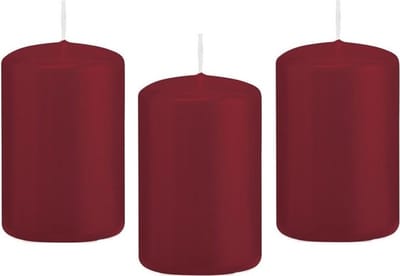 Trend Candles Cilinderkaars/stompkaars - 8x - bordeauxrood - 5 x 8 cm - 18 branduren - met brandvertragende folie