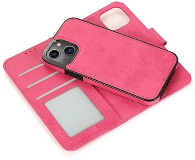 geschikt voor iPhone 15 2-in-1 Hoesje met Magnetische Backcover - Telefoonhoesje met vakjes voor pasjes - Inclusief polsbandje - Mobiq Magnetische 2-in-1 Wallet Case geschikt voor iPhone 15 roze
