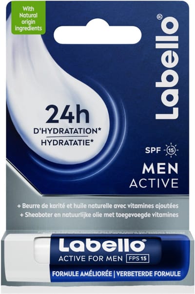 Labello Lippenbalsem Blister Active For Men SPF15 - 4 x 4.8 gr - Voordeelverpakking