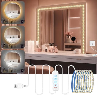 Dimbare Led-spiegellamp voor make-upspiegel - kaptafellamp met 3 kleuren en 9 dimniveaus - 2 meter