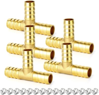Store_9 - 5 stuks 13 mm messing T-stuk - 3-weg slangtappenconnector - Hoogwaardige kwaliteit - Slangtappen voor water/lucht/gas - Geschikt voor san...