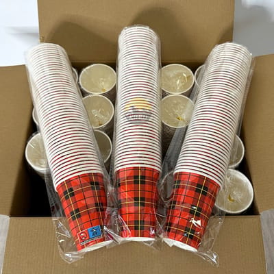 KURTT - Koffiebekers to go - 1500 stuks + 1500 roerstaafjes - koffiebeker karton 'schotse ruit' - 7oz/180ml - 140mm - Drinkbeker - Koffiebeker - Kartonnen Beker - Wegwerpbeker - Papieren Beker