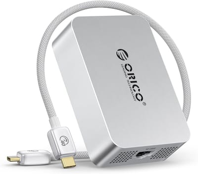 ORICO Thunderbolt 10 GbE Ethernet-adapter, tot 10 Gb/s, ondersteunt 10 Gb/s, 5 Gb/s, 2,5 Gb/s, 1 Gb/s en 100 Mb/s Base-T, compatibel met Thunderbolt 3/4/5 apparaten, met 0,3 m 40 Gbps C naar C-kabel