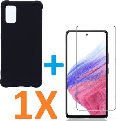 Anti-Shock silicone hoesje zwart met 1 Pack Tempered glas Screen Protector Geschikt voor: Samsung Galaxy A53 5G