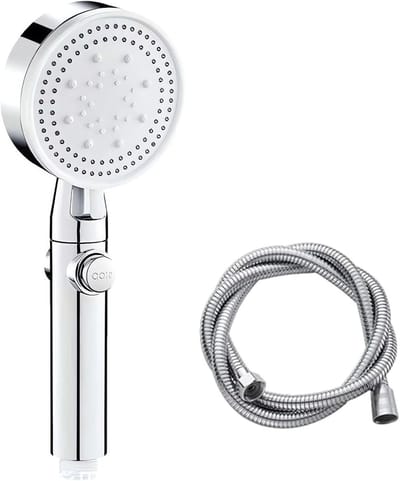 Hoogwaardige Handdouche met 150 cm Slang en Pauzeknop, Waterbesparend en Kalkvrij, 5 Stralensoorten voor Badkamergebruik