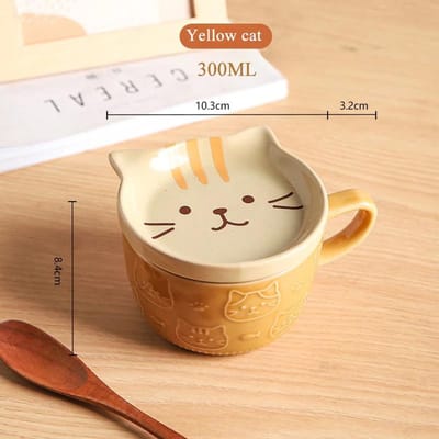 Schattige keramische mok Japanse Keramische Cartoon Kat Met Deksel Koffiekopje Schattig Ontbijtkopje Creatieve Koffiemelkbeker Koppel Met Deksel Mug with cartoon lid