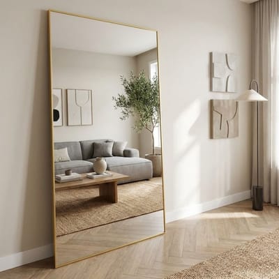 Staande Spiegel Rechthoek 180x100cm – Grote Vloerspiegel & Passpiegel – Inclusief Brons Frame – Slaapkamer, Hal & Woonkamer