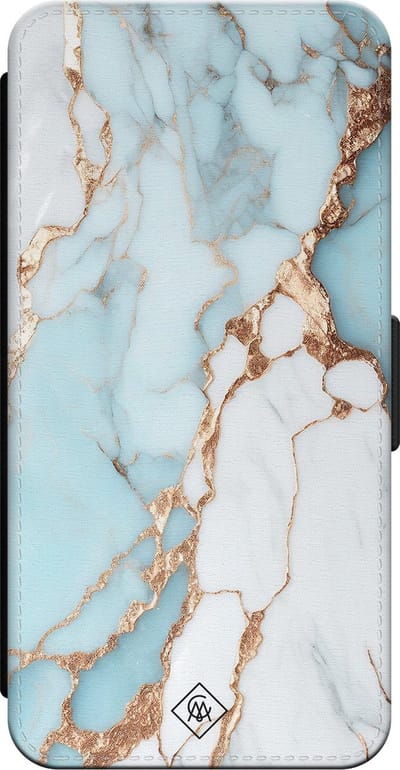 Casimoda® bookcase - Geschikt voor iPhone 15 - Hoesje met pasjeshouder - Marmer Lichtblauw - Blauw - Kunstleer
