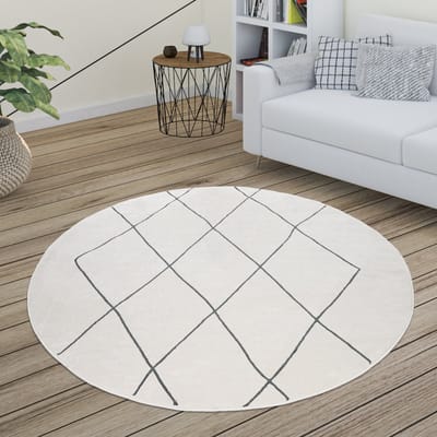 Paco Home Vloerkleed Woonkamer Scandi Ruit Patroon Modern Wit Verschillende dessins Maten 200 cm Rund