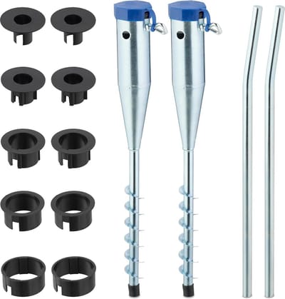 Set van 2 grondankers voor parasols en droogmolens - adapters 25-55 mm - parasolboor - zilver/blauw