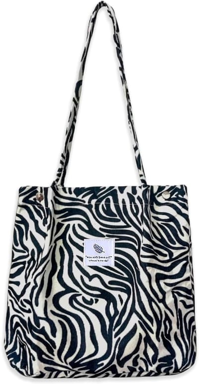 Grote Schoudertas voor Dames van Corduroy - Handige Strandtas, Crossbody Shopper en Handtas voor Werk en School met Zebra Print