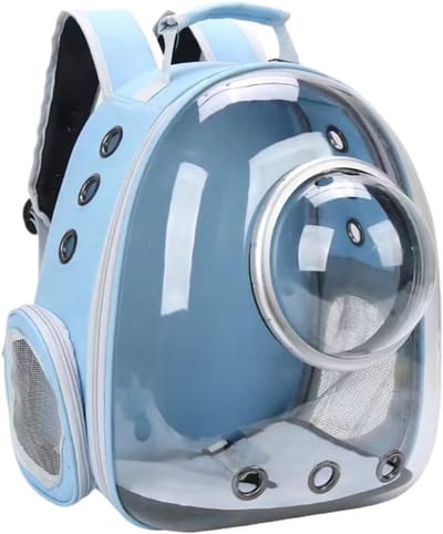 OLOEY Transparante-ademende rugzak-draagtas voor huisdieren(capsule-model)-geschikt voor katten en puppy's(lichtblauw-met afdekking)