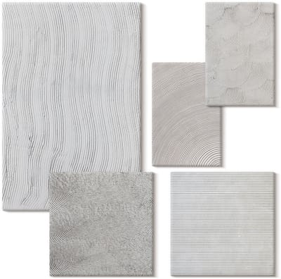 Wallfluent Set van canvas schilderijen - Patronen in het zand, lineaire geometrische structuren Canvas Schilderijen Set - Set van 5 Canvas Schilderijen - Beige Set van Canvas Prints - Texturen Canvas Kunst Set - Boheemse Canvas Kunst Set