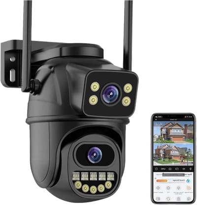 Beveiligingscamera Buiten - PTZ Camera - Huis Bewaken - Dubbele Lenzen Dual Screen - 4K 8MP - Wit