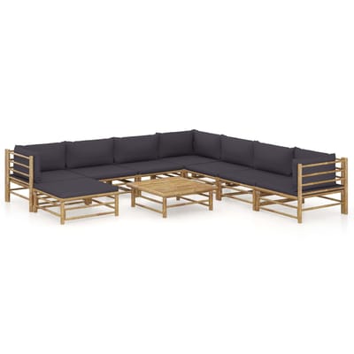 vidaXL - 9-delige - Loungeset - met - donkergrijze - kussens - bamboe