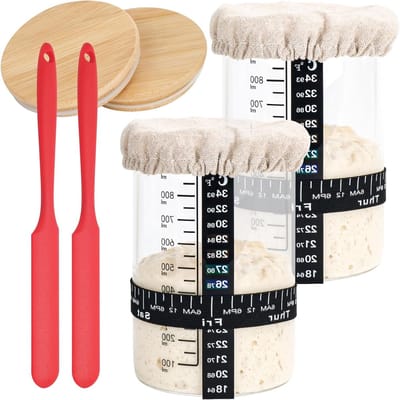Sourdough Starter Kit met Datumsticker, Thermometer, Katoenen Deksel en Metalen Deksel voor Perfecte Broodbereiding