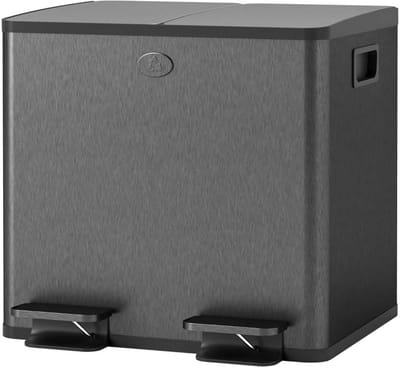 Dubbele Pedalen Prullenbak Groot Capaciteit 15L Deksel Geurabsorberende Ontwerp Stevige Duurzame Metaal Frame Eenvoudig te Reinigen Vingerafdrukbestendig Geschikt voor Thuis, Kantoor 41.7x36.6x43.2 cm Zwart