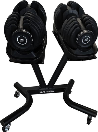 AJ-Sports Verstelbare dumbell set 2 x 24kg inclusief verrijdbare opbergstandaard - 2 t/m 24kg - Gewichten - Dumbell Set - Gewichten set - Halterset - Fitness gewichten - Krachttraining - Fitness - Zwart