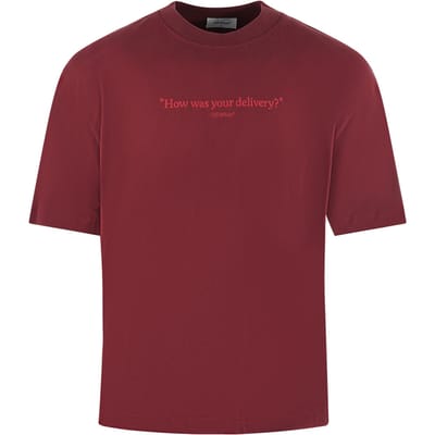Off-White Skate Fit How Was Your Delivery Logo Dark Red T-Shirt