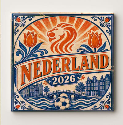 Nederland 2026 Decoratieve Keramische Tegel – Nederlandse Voetbal Fan Wandtegel – Oranje Blauw Holland Supporter Cadeau