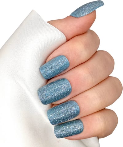 SD Press on Nails - B200 - Plaknagels - Nagelset 20 Nagels - Blauw glitter - Gellak - Nagellak - Medium Recht Square Nageltips - Nepnagels met Lijm - Kunstnagels - Nail Art - Handmade - Valse nagels - Nagelvijl - Accessoires