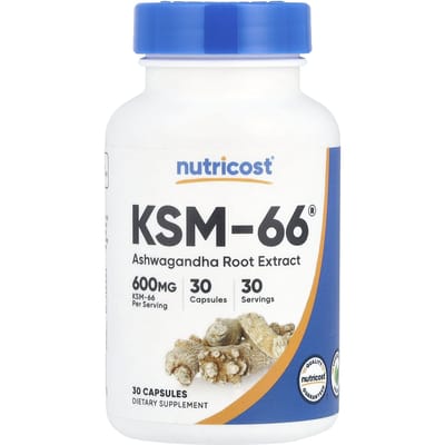 Nutricost, KSM-66, extrait de racine d'ashwagandha, 600mg, 30 capsules