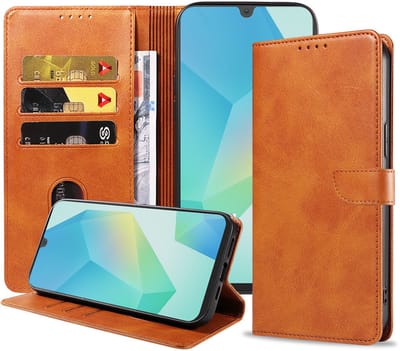 Geschikt voor Samsung Galaxy A16 Telefoonhoesje Kunstleer met Magnetisch lipje en Pasjeshouder Book Case met Klepje - Bruin - Smartphonica geschikt voor Samsung Galaxy A16
