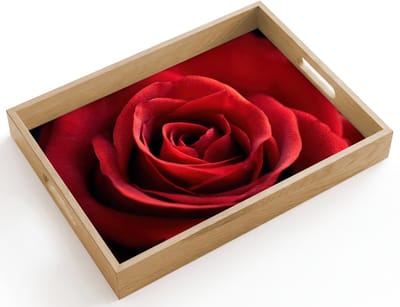Dienblad hout 40x30 cm - Schootdienblad - Rood - Roos - Romantisch - Borrelplank rechthoek - Plateau dienbladen